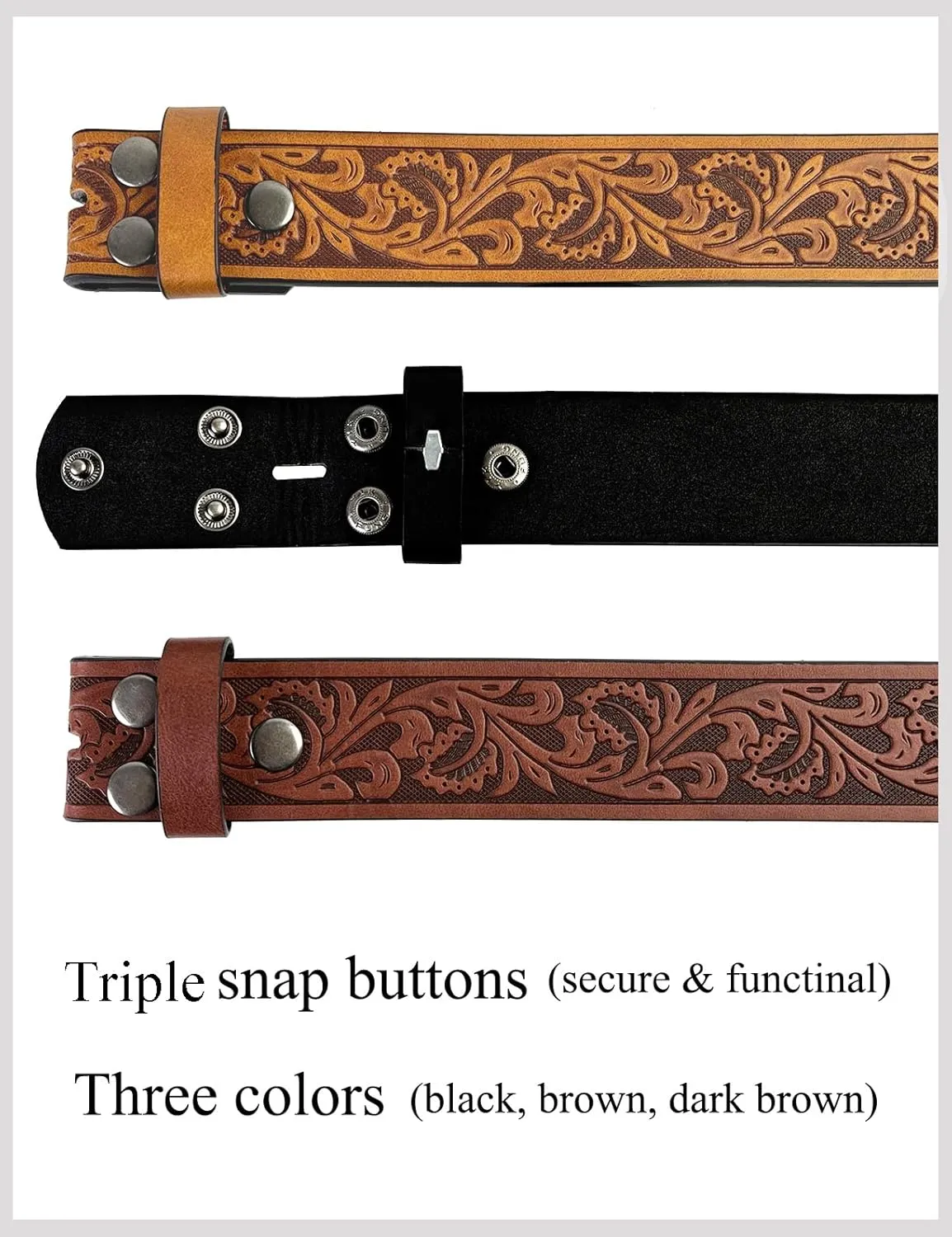 TOPACC 2 Pack Western Belts for Men Women Without Buckle Cowgirl Cowboy Belt Strap 1.5"