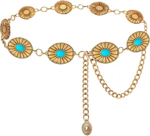 TOPACC Concho belts for Women Western Metal Cowgirl Boho Chain Belt for Dresses Jeans Country Concert Outfit