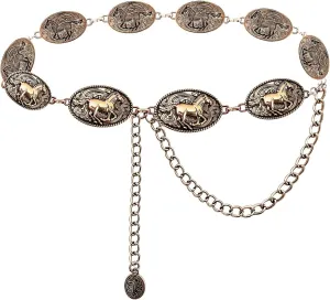 TOPACC Cowgirl Belts for Women Western Chain Belt Metal Concho Belt for Dresses Jeans Country Concert Outfit