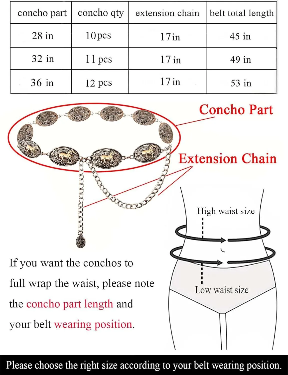 TOPACC Cowgirl Belts for Women Western Chain Belt Metal Concho Belt for Dresses Jeans Country Concert Outfit