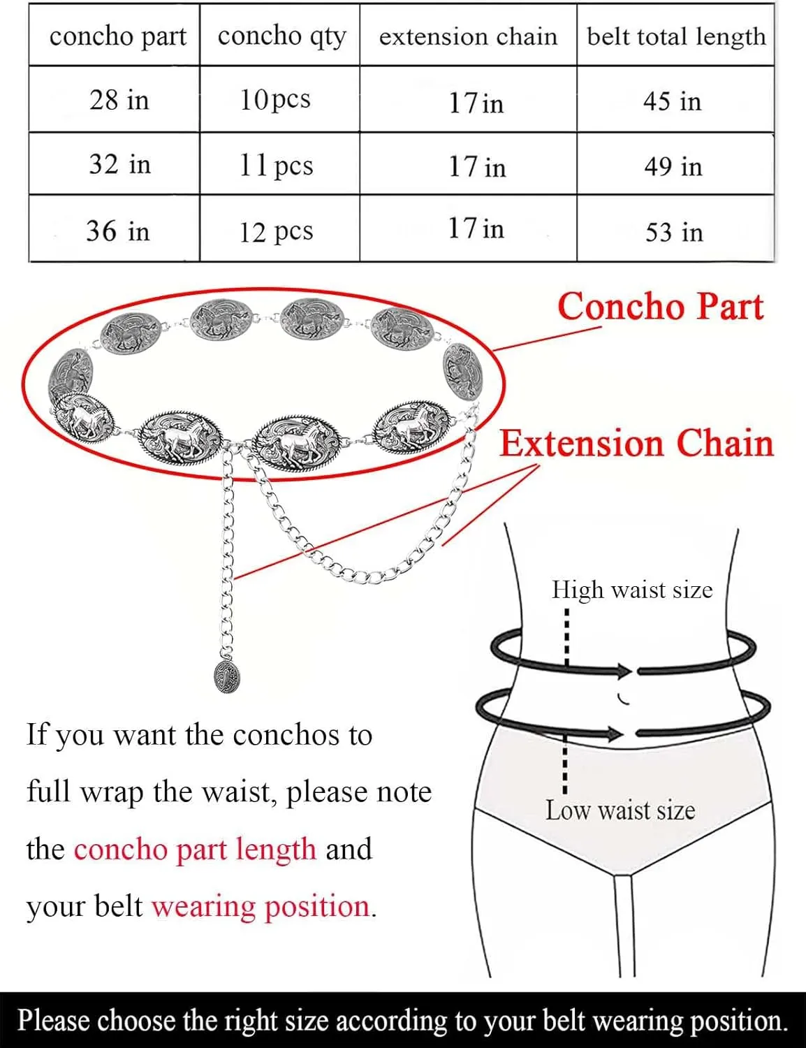 TOPACC Cowgirl Belts for Women Western Chain Belt Metal Concho Belt for Dresses Jeans Country Concert Outfit