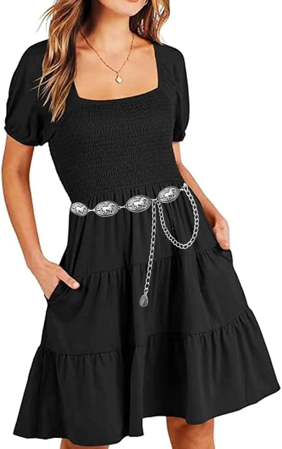 TOPACC Cowgirl Belts for Women Western Chain Belt Metal Concho Belt for Dresses Jeans Country Concert Outfit