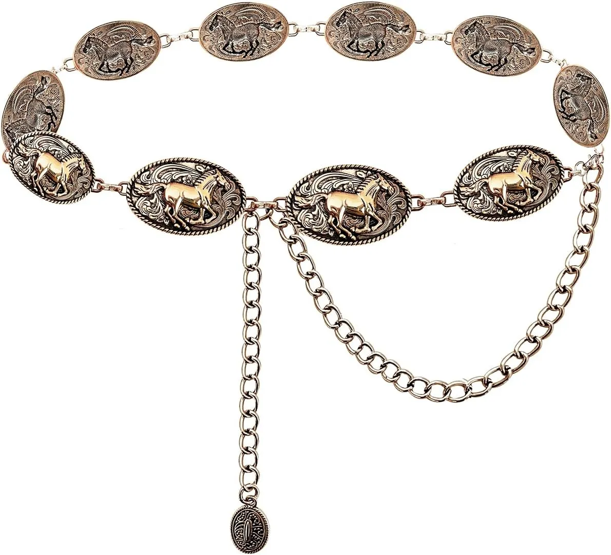TOPACC Cowgirl Belts for Women Western Chain Belt Metal Concho Belt for Dresses Jeans Country Concert Outfit