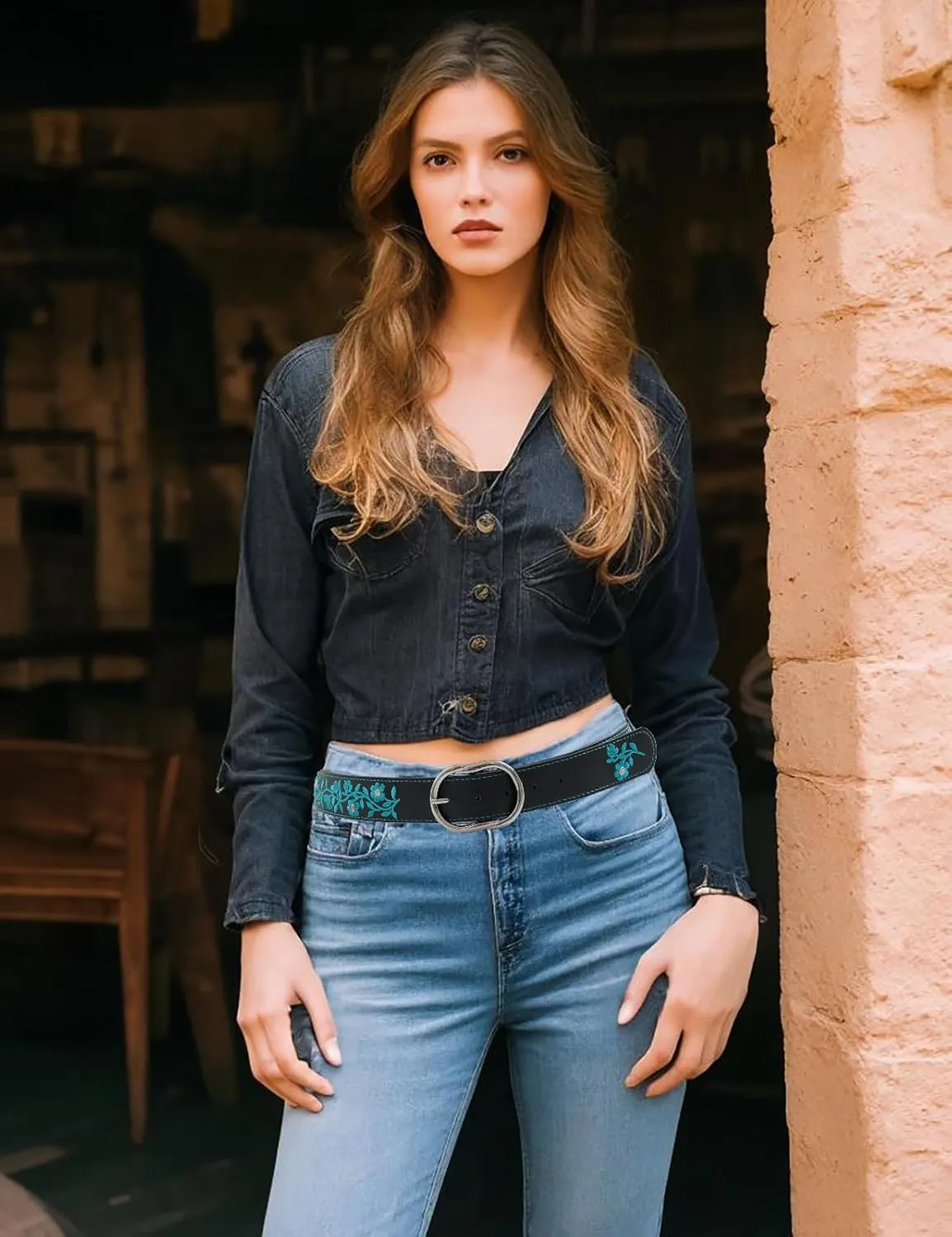 TOPACC Womens Western Belts for Jeans Cowgirl Belt with Buckle Girls Country Belt for Pants Dresses