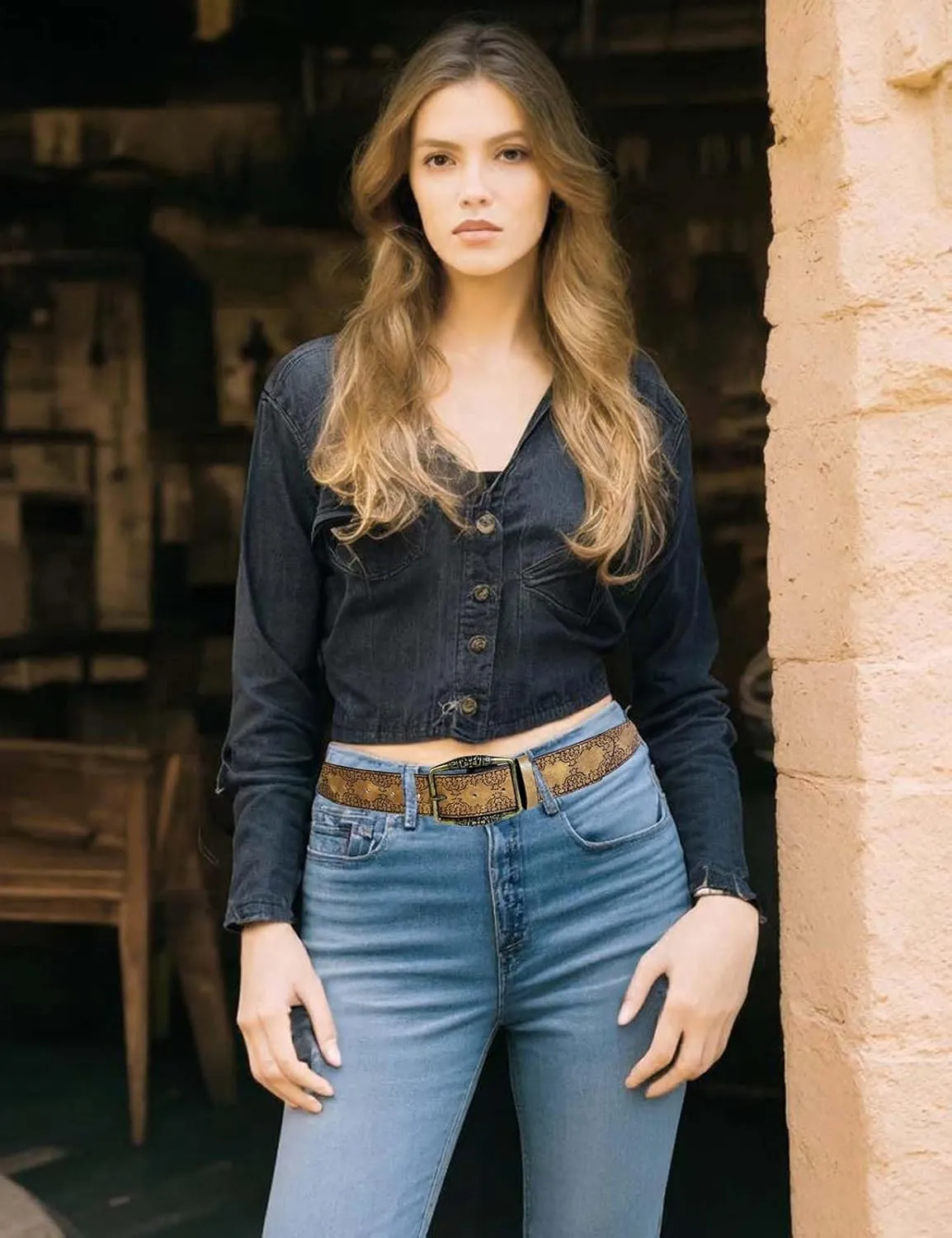 TOPACC Womens Western Belts for Jeans Cowgirl Belt with Buckle Girls Country Belt for Pants Dresses