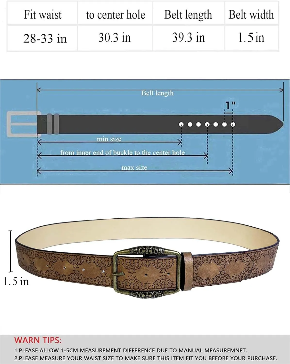 TOPACC Womens Western Belts for Jeans Cowgirl Belt with Buckle Girls Country Belt for Pants Dresses