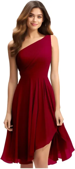 TORYEMY Short Bridesmaid Dresses Chiffon One Shoulder Cocktail Party Dress Ruched for Wedding