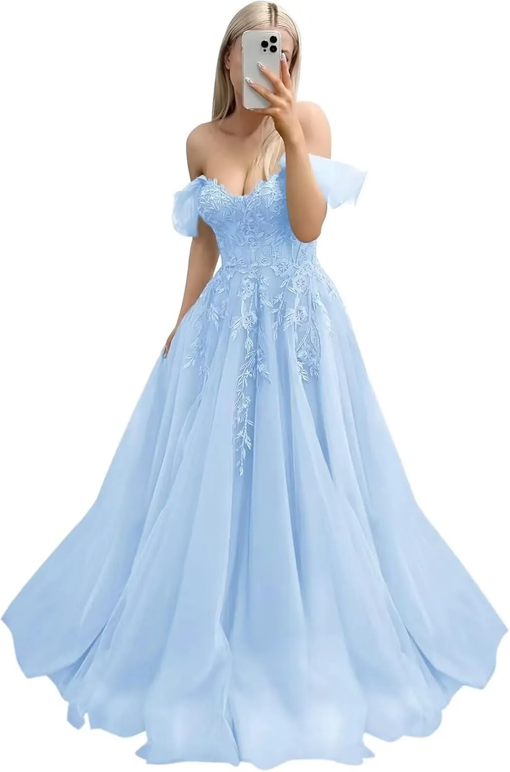 Tulle Lace Appliques Prom Dresses for Women 2025 Off Shoulder A-line Long Formal Evening Ball Gown