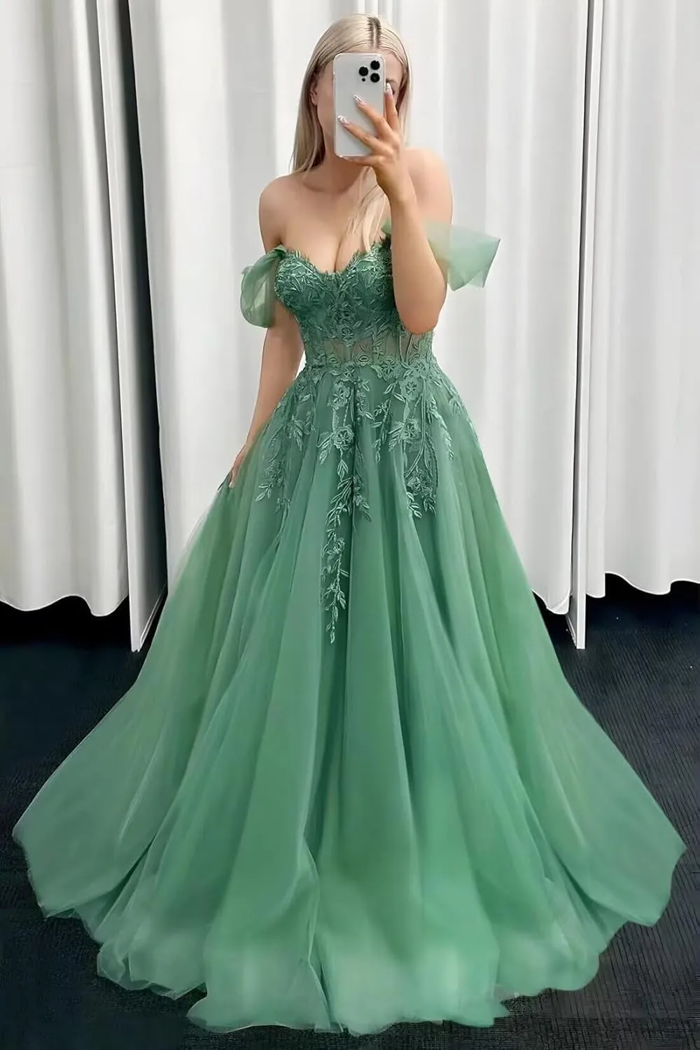 Tulle Lace Appliques Prom Dresses for Women 2025 Off Shoulder A-line Long Formal Evening Ball Gown