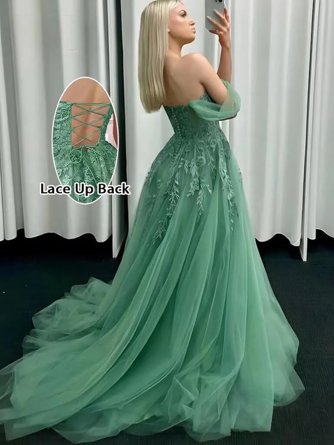 Tulle Lace Appliques Prom Dresses for Women 2025 Off Shoulder A-line Long Formal Evening Ball Gown