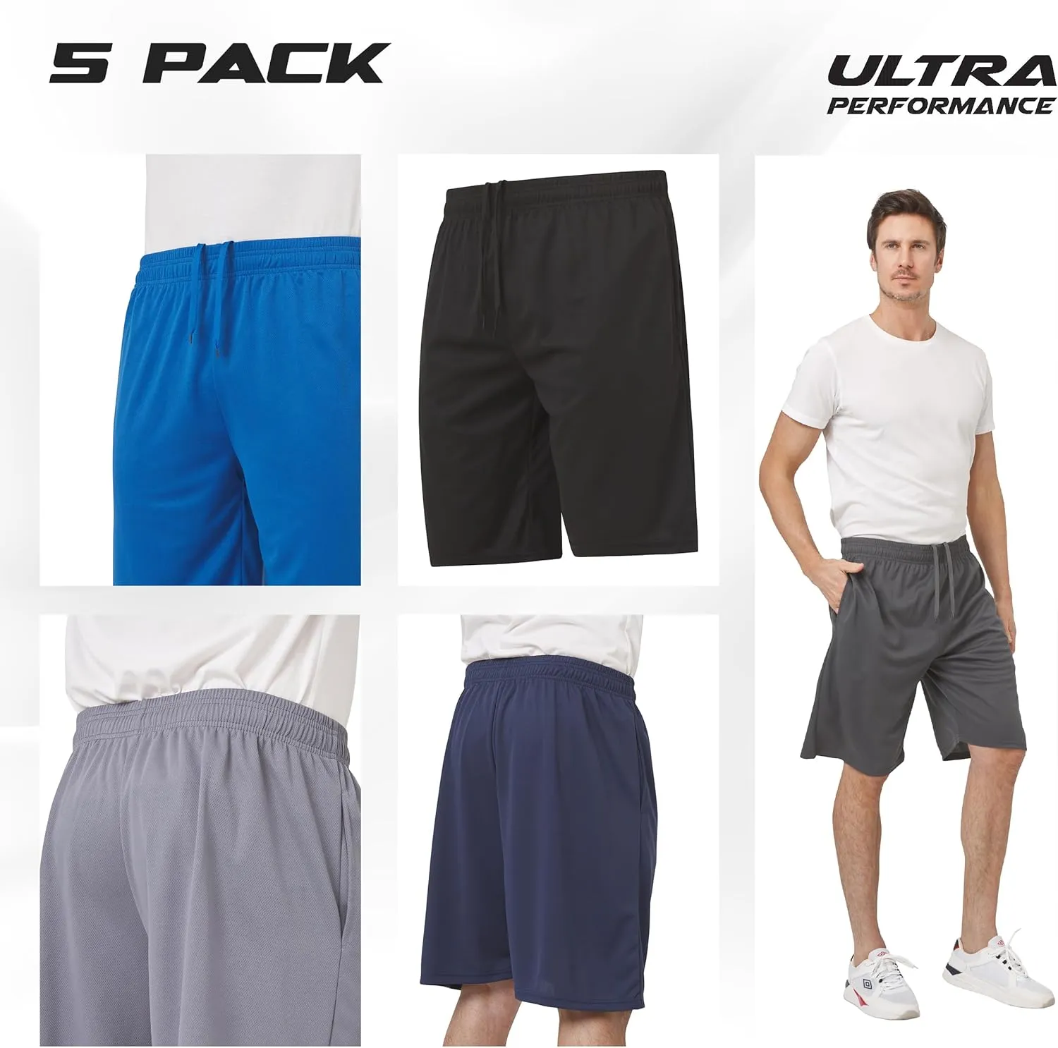 Ultra Performance 5 Pack Mens Shorts, Athletic Gym Shorts Workout Basketball Shorts for Men, SM - 5X