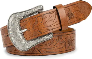 UTOWO Adjustable Vintage Western-Belts for Women Men - Engraved Buckle Cowgirl-Cowboy-Belt for Jeans fit 28-38" waist