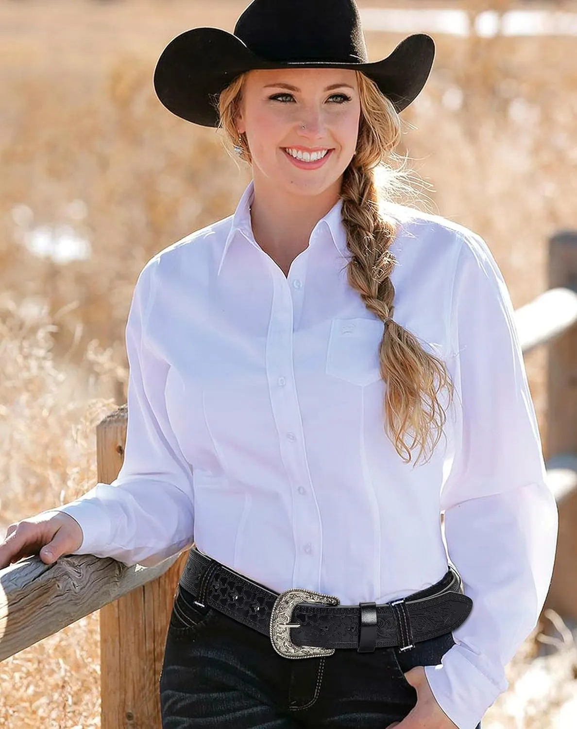 UTOWO Adjustable Vintage Western-Belts for Women Men - Engraved Buckle Cowgirl-Cowboy-Belt for Jeans fit 28-38" waist
