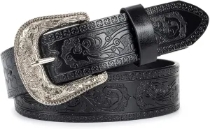 UTOWO Adjustable Vintage Western-Belts for Women Men - Engraved Buckle Cowgirl-Cowboy-Belt for Jeans fit 28-38" waist