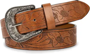 UTOWO Adjustable Vintage Western-Belts for Women Men - Engraved Buckle Cowgirl-Cowboy-Belt for Jeans fit 28-38" waist