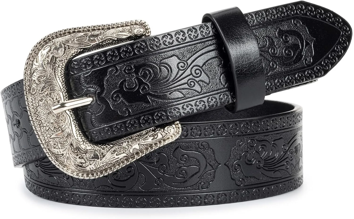 UTOWO Adjustable Vintage Western-Belts for Women Men - Engraved Buckle Cowgirl-Cowboy-Belt for Jeans fit 28-38" waist