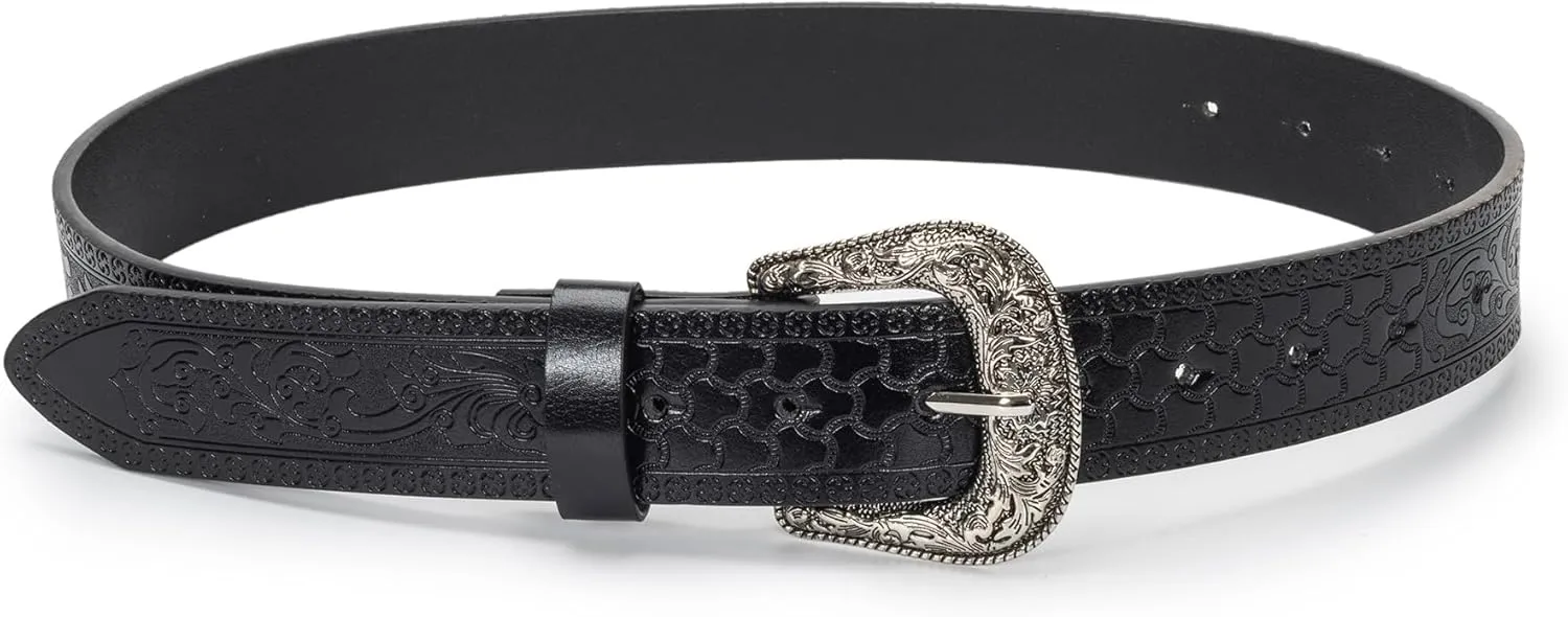 UTOWO Adjustable Vintage Western-Belts for Women Men - Engraved Buckle Cowgirl-Cowboy-Belt for Jeans fit 28-38" waist