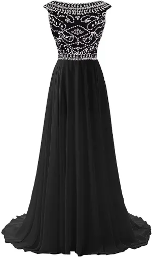V Neck Sequin Prom Dress Chiffon Bridesmaid Dresses Long A-Line Formal Evening Gowns