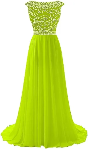 V Neck Sequin Prom Dress Chiffon Bridesmaid Dresses Long A-Line Formal Evening Gowns