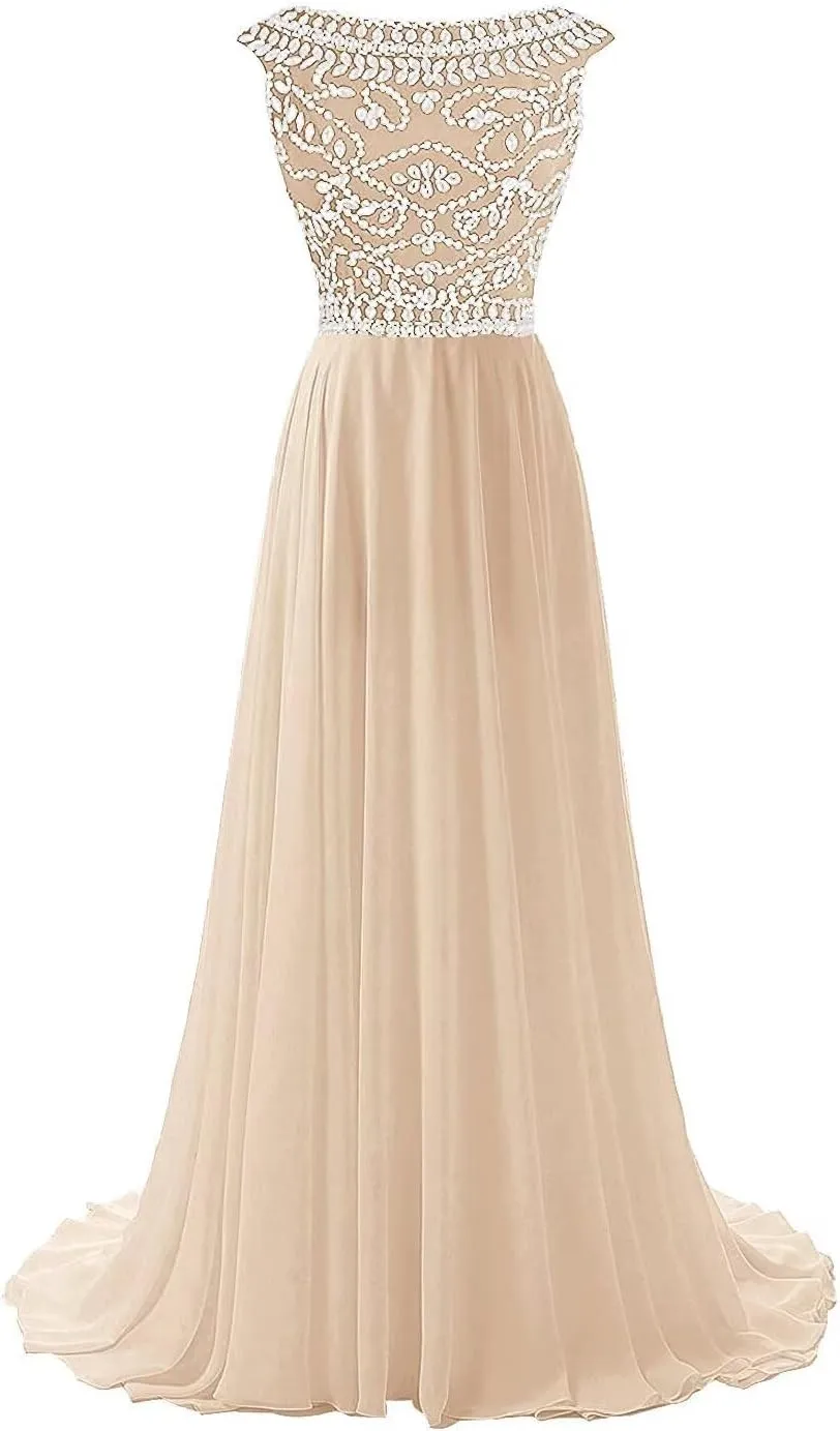 V Neck Sequin Prom Dress Chiffon Bridesmaid Dresses Long A-Line Formal Evening Gowns