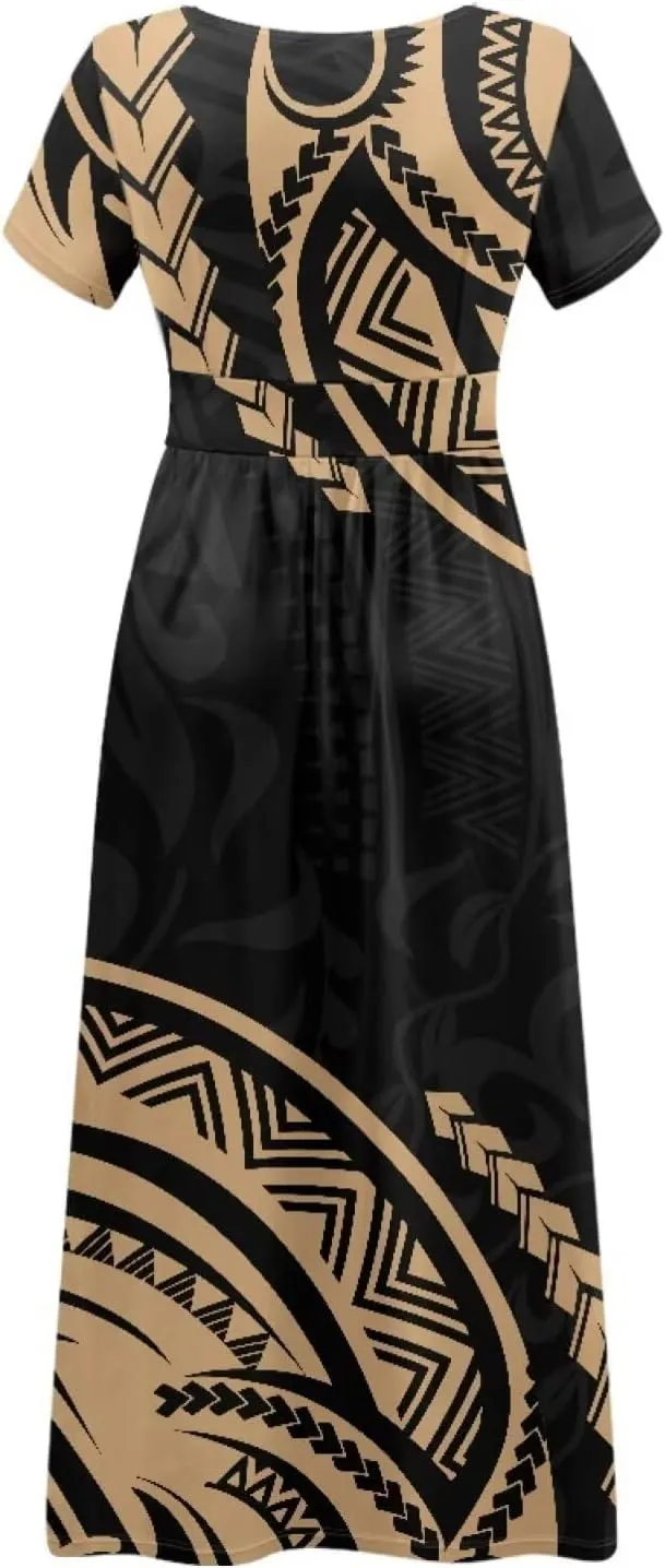 V-Neck Short Sleeve Maxi Dresses for Women Ankle Length Floral Print Beach Long Flowy Dress with Pockets