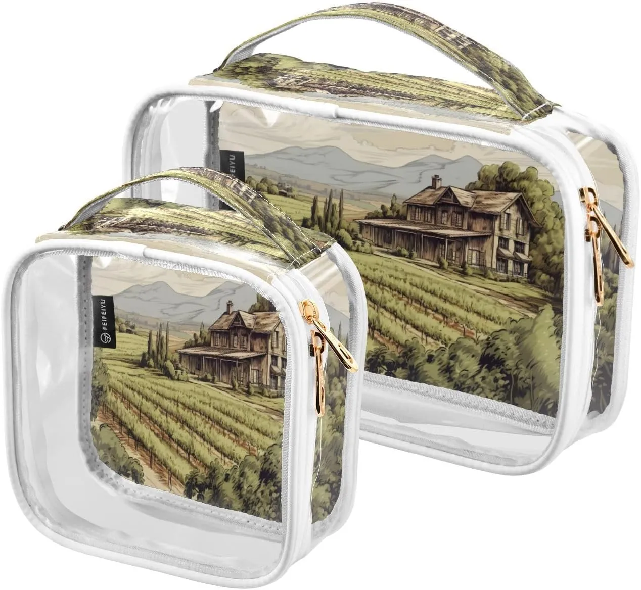 Village Path Clear Makeup Bag Travel Toiletry Bag wih Zippers Portable Waterproof Cosmetic Organizer for Women