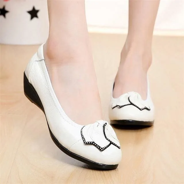 Vintage Wedges Genuine Leather Women Pumps