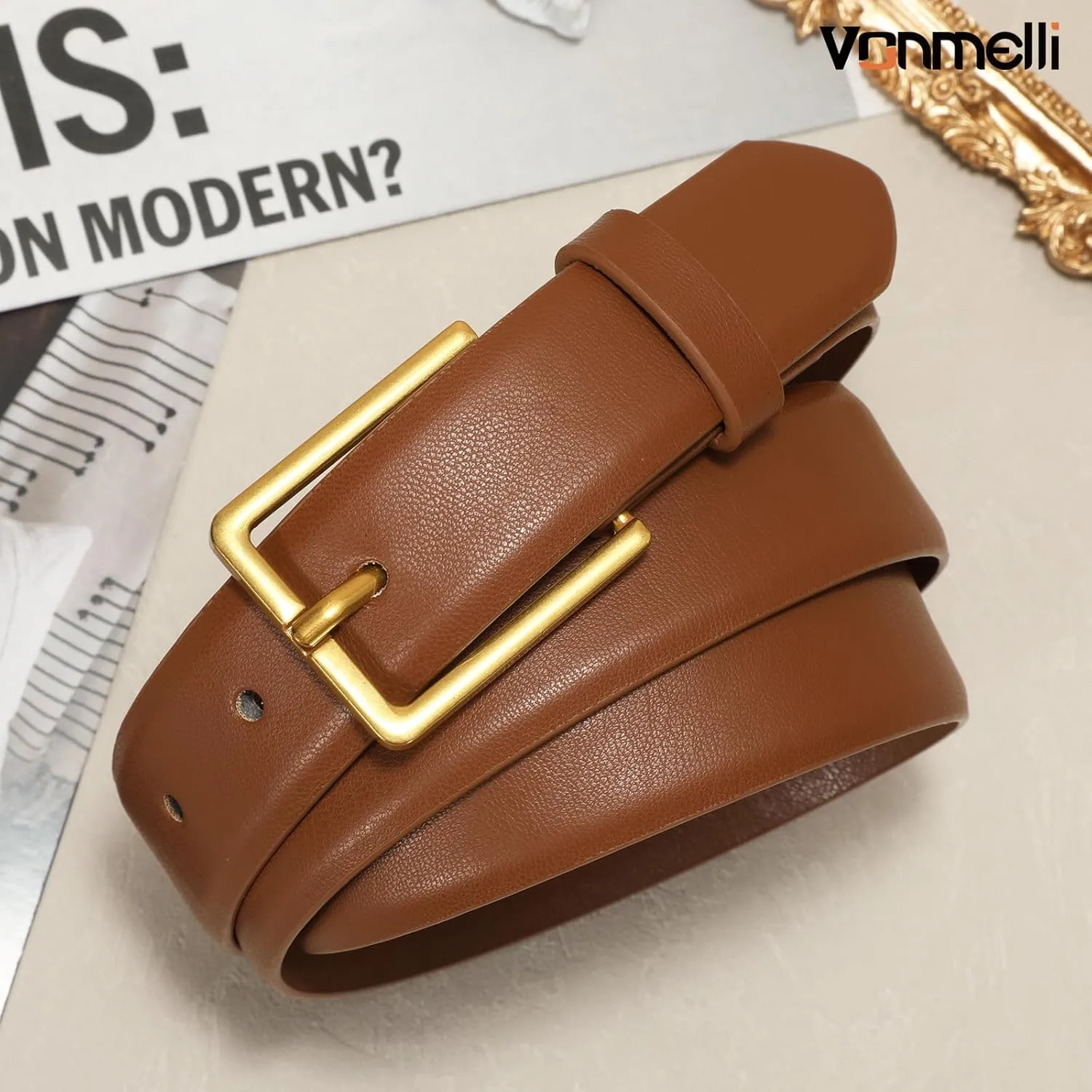VONMELLI Belt for Women, Women's Leather Belt for Jean Dress, Fashion Ladies Belts with Rectangle Buckle