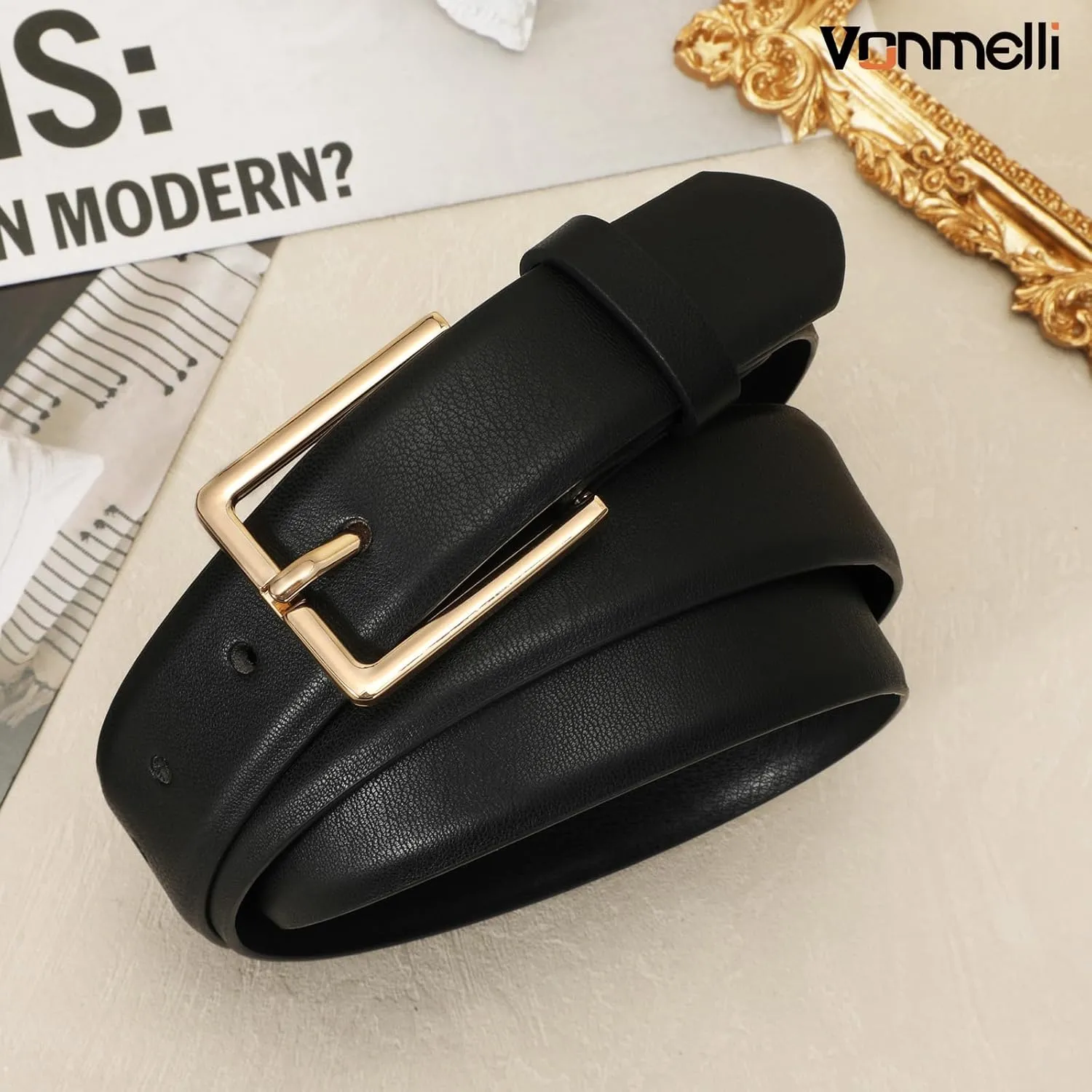 VONMELLI Belt for Women, Women's Leather Belt for Jean Dress, Fashion Ladies Belts with Rectangle Buckle