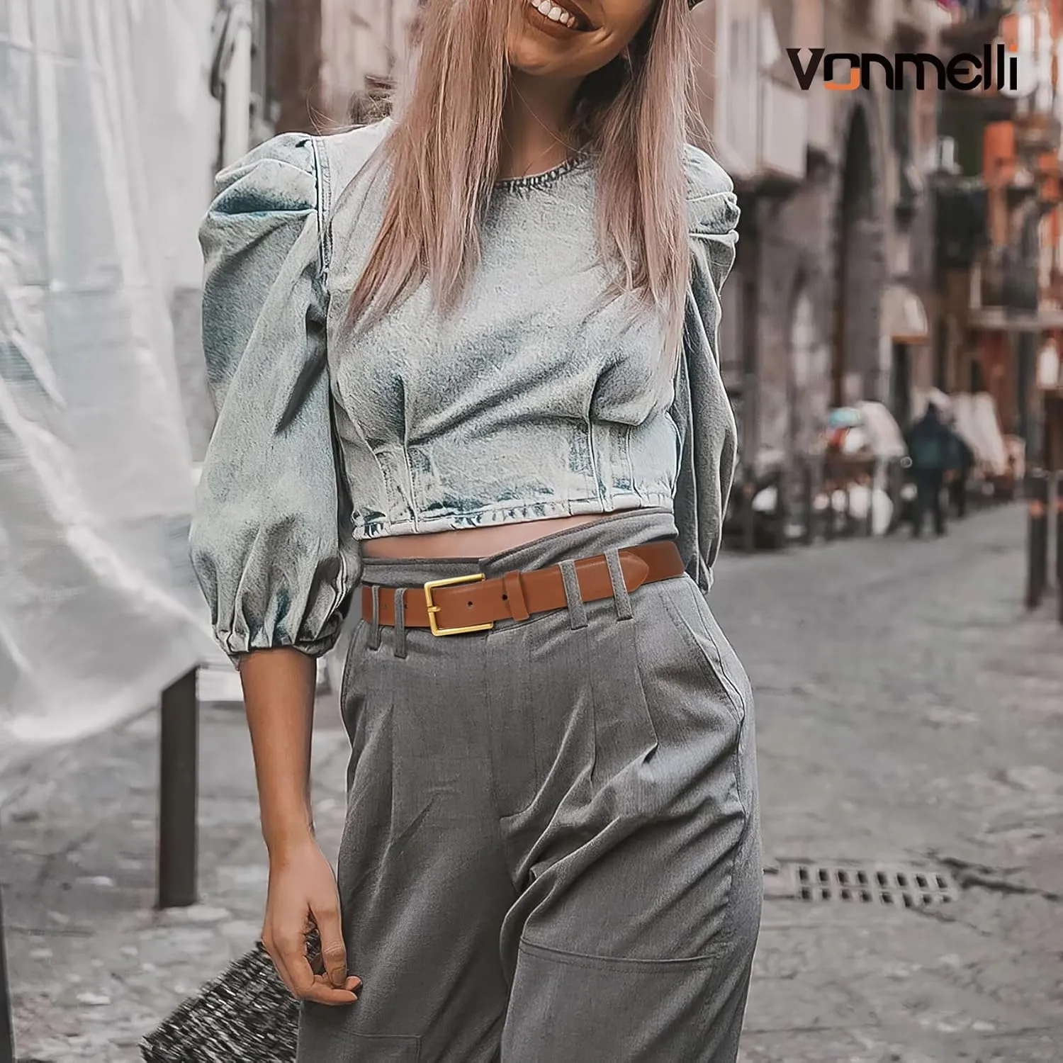 VONMELLI Belt for Women, Women's Leather Belt for Jean Dress, Fashion Ladies Belts with Rectangle Buckle