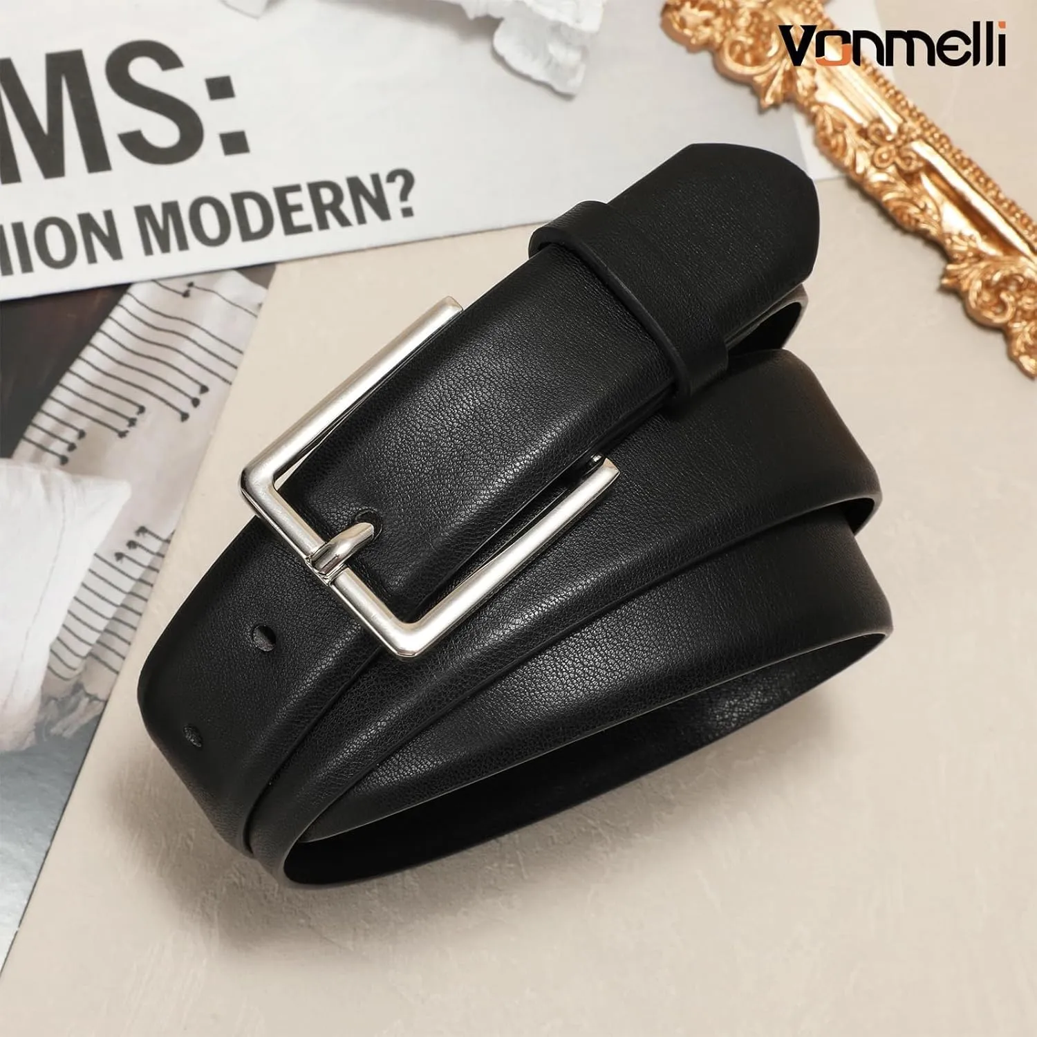 VONMELLI Belt for Women, Women's Leather Belt for Jean Dress, Fashion Ladies Belts with Rectangle Buckle