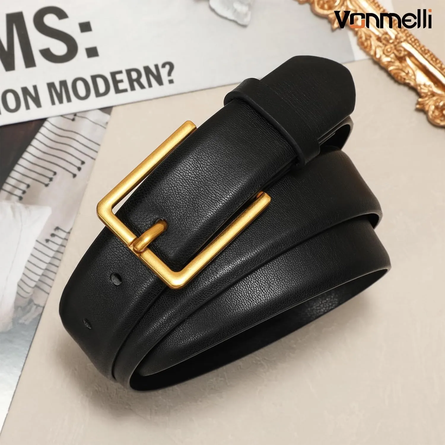 VONMELLI Belt for Women, Women's Leather Belt for Jean Dress, Fashion Ladies Belts with Rectangle Buckle