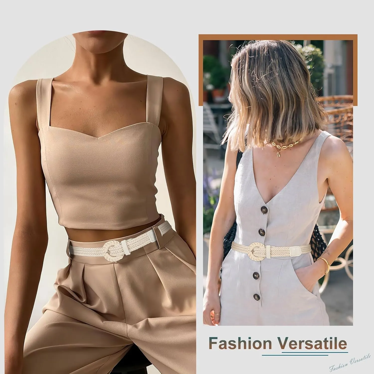 VONMELLI Braided Belt for Women, Woven Rattan Waist for Sunmmer Fashion Dress Jeans Thin Ladies Belts