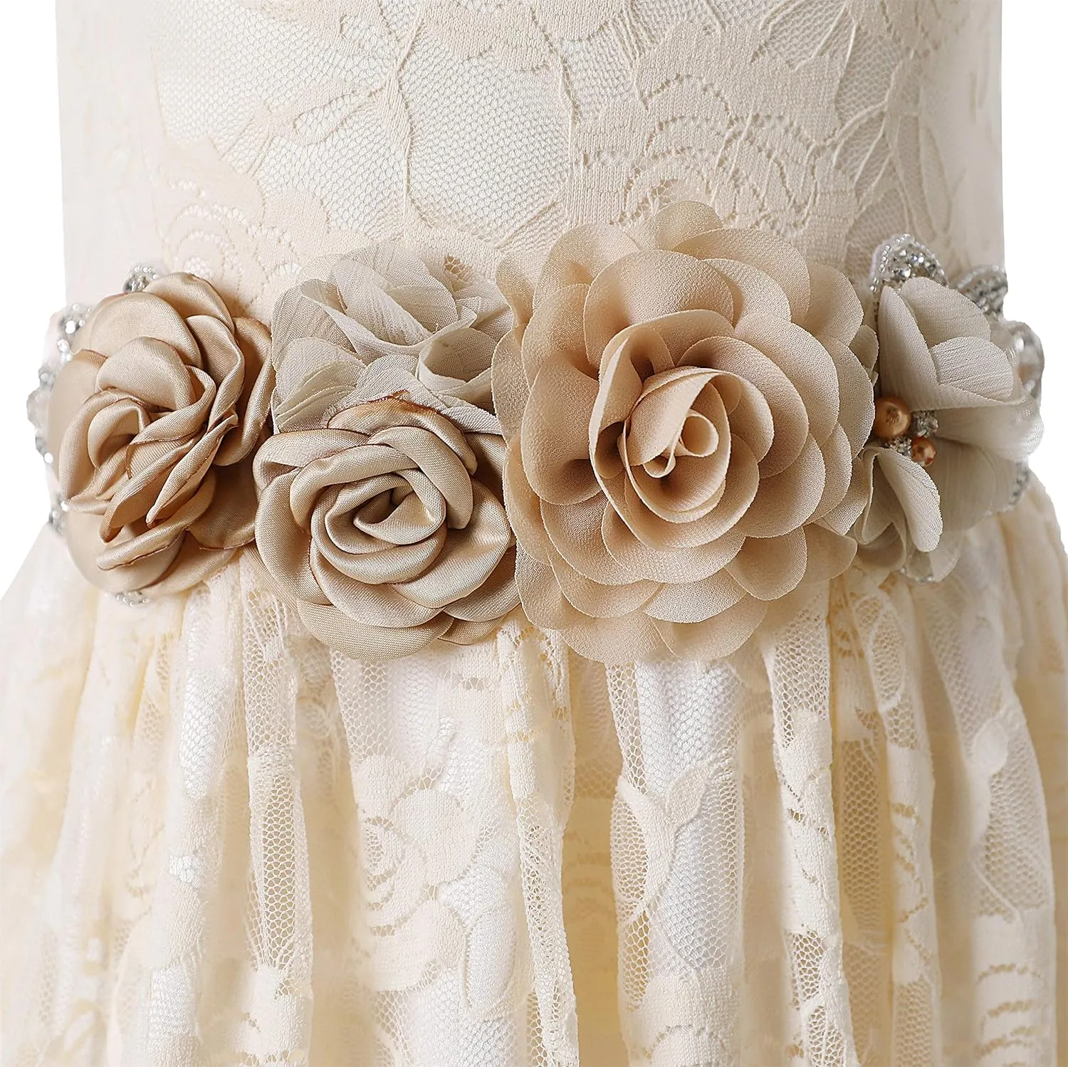 Weileenice Big/Little Girls Lace Bridesmaid Dress with Belt Sheer Back Bohemian Kids Wedding Pageant Party Maxi Dresses