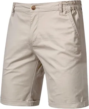 WENKOMG1 Cotton Shorts for Men Solid Chino Casual Knee Length Work Shorts Summer Slim Fit 10" Inseam Flat Front Shorts