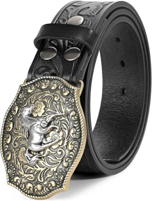 Western Leather Buckle Belt for Men Women Cowboy Cowgirl Mens Leather Belt for Jeans Christmas Men's Belt Gifts