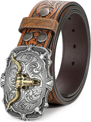 Western Leather Buckle Belt for Men Women Cowboy Cowgirl Mens Leather Belt for Jeans Christmas Men's Belt Gifts