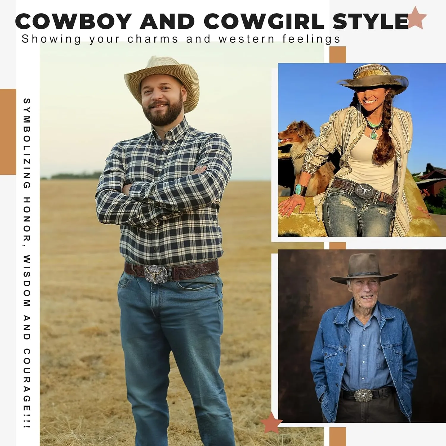 Western Leather Buckle Belt for Men Women Cowboy Cowgirl Mens Leather Belt for Jeans Christmas Men's Belt Gifts