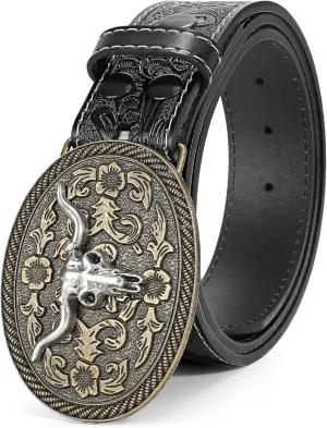 Western Leather Buckle Belt for Men Women Cowboy Cowgirl Mens Leather Belt for Jeans Christmas Men's Belt Gifts