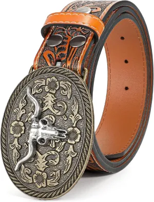 Western Leather Buckle Belt for Men Women Cowboy Cowgirl Mens Leather Belt for Jeans Christmas Men's Belt Gifts