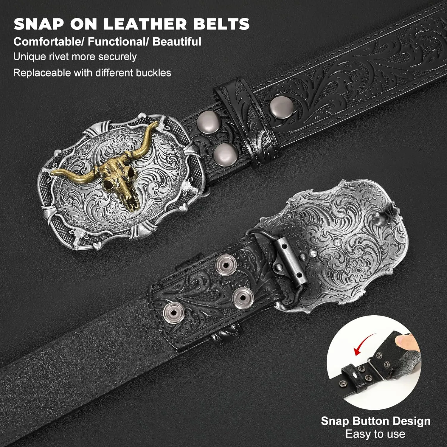 Western Leather Buckle Belt for Men Women Cowboy Cowgirl Mens Leather Belt for Jeans Christmas Men's Belt Gifts