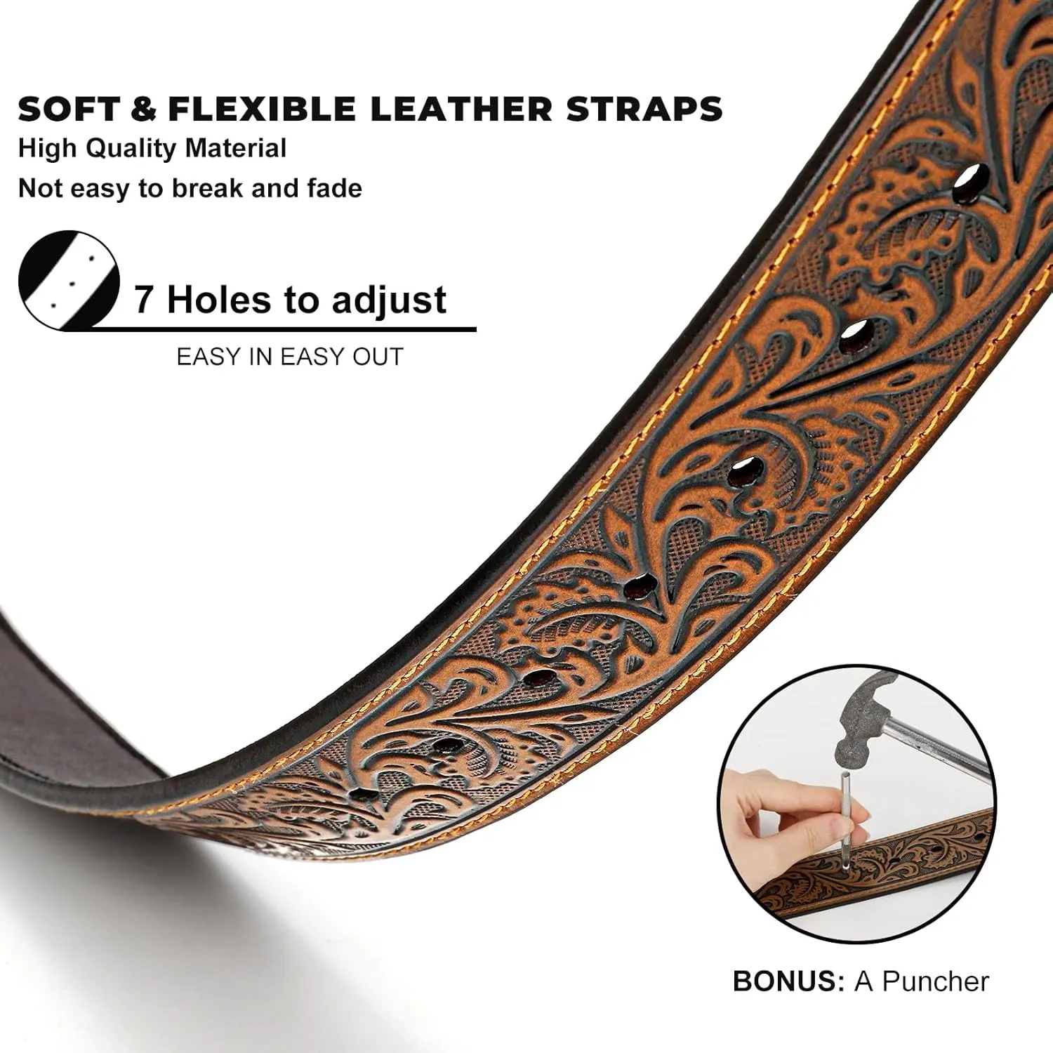 Western Leather Buckle Belt for Men Women Cowboy Cowgirl Mens Leather Belt for Jeans Christmas Men's Belt Gifts