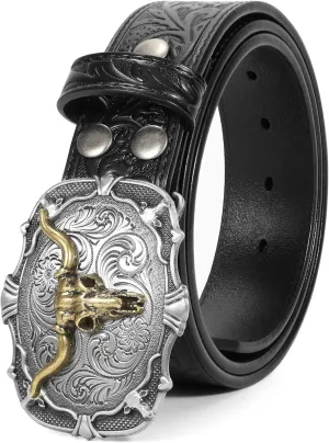 Western Leather Buckle Belt for Men Women Cowboy Cowgirl Mens Leather Belt for Jeans Christmas Men's Belt Gifts