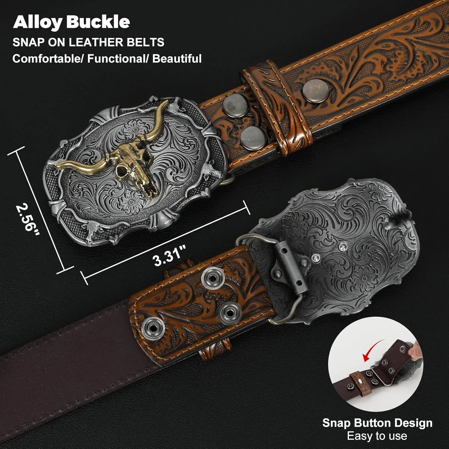 Western Leather Buckle Belt for Men Women Cowboy Cowgirl Mens Leather Belt for Jeans Christmas Men's Belt Gifts