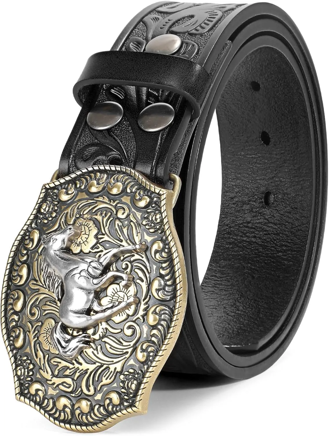 Western Leather Buckle Belt for Men Women Cowboy Cowgirl Mens Leather Belt for Jeans Christmas Men's Belt Gifts