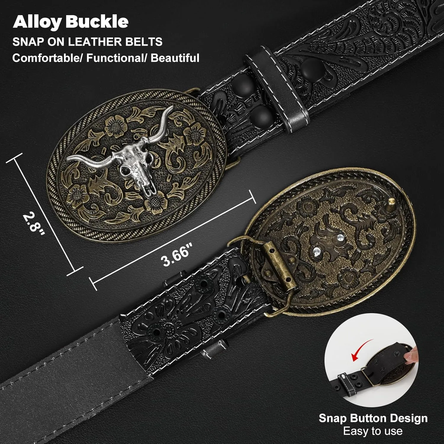 Western Leather Buckle Belt for Men Women Cowboy Cowgirl Mens Leather Belt for Jeans Christmas Men's Belt Gifts