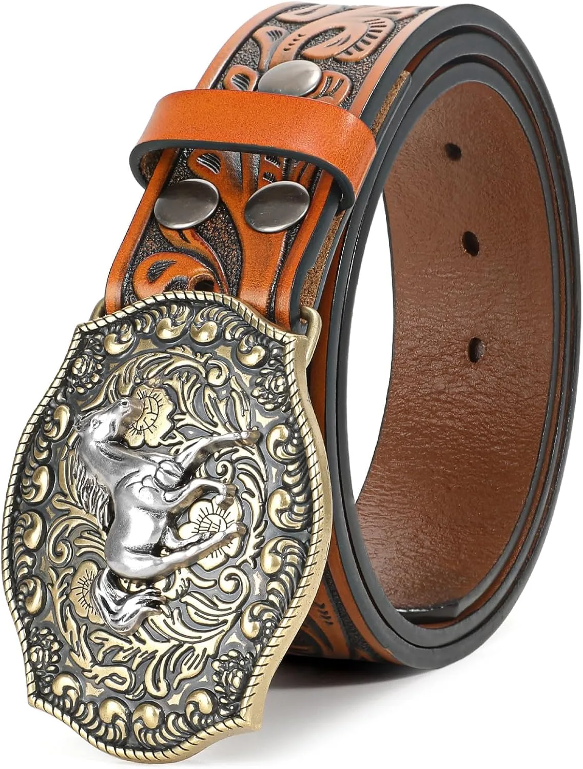 Western Leather Buckle Belt for Men Women Cowboy Cowgirl Mens Leather Belt for Jeans Christmas Men's Belt Gifts