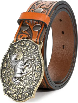Western Leather Buckle Belt for Men Women Cowboy Cowgirl Mens Leather Belt for Jeans Christmas Men's Belt Gifts