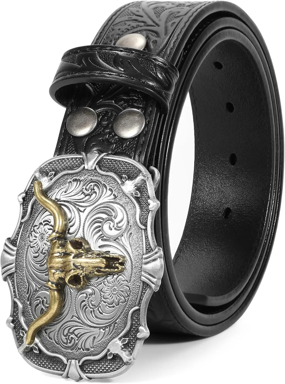 Western Leather Buckle Belt for Men Women Cowboy Cowgirl Mens Leather Belt for Jeans Christmas Men's Belt Gifts