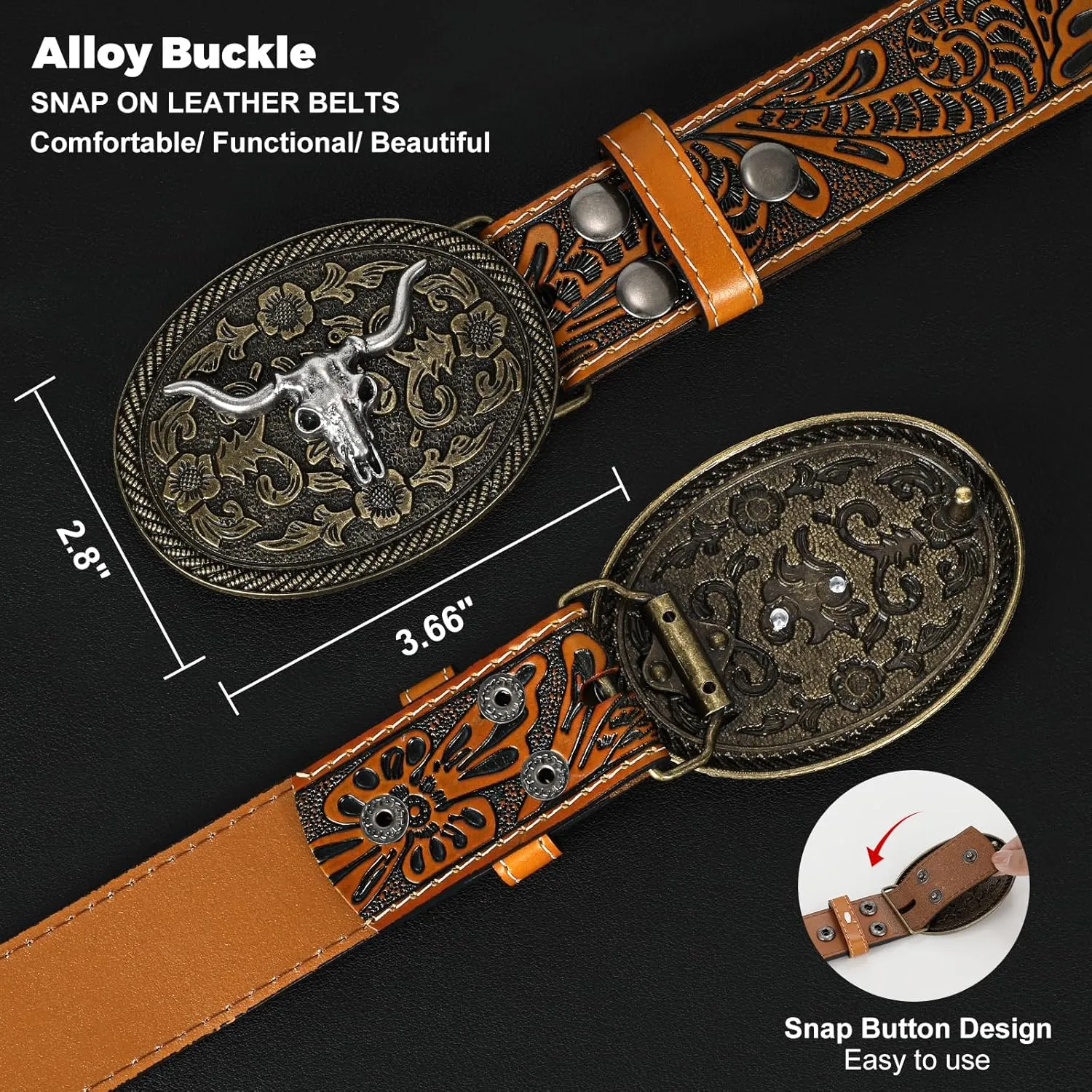Western Leather Buckle Belt for Men Women Cowboy Cowgirl Mens Leather Belt for Jeans Christmas Men's Belt Gifts